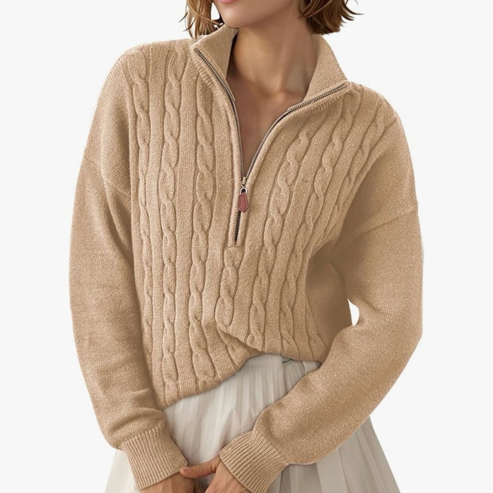 Sweaters 2026 Fall Winter Quarter Zip Casual Ribbed Cable Knit Pullover NEW SZ M